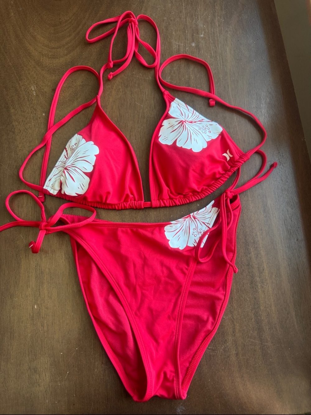 Hurley Red Floral Triangle Bikini Set